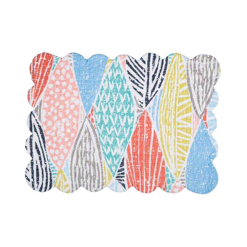 Surfside Sound Scalloped Placemats Set of 6 Nautical Design Beach, 13" x 19" - Multicolored