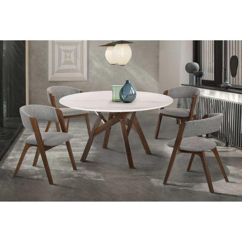 Rowan Black or Walnut Wood Mid Century Modern Grey Upholstered Dining Chairs - Set of 2