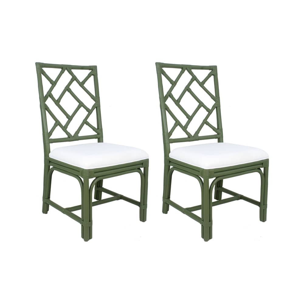 Rattan Handmade Chippendale Cushioned Dining Chairs (Set of 2) by East at Main