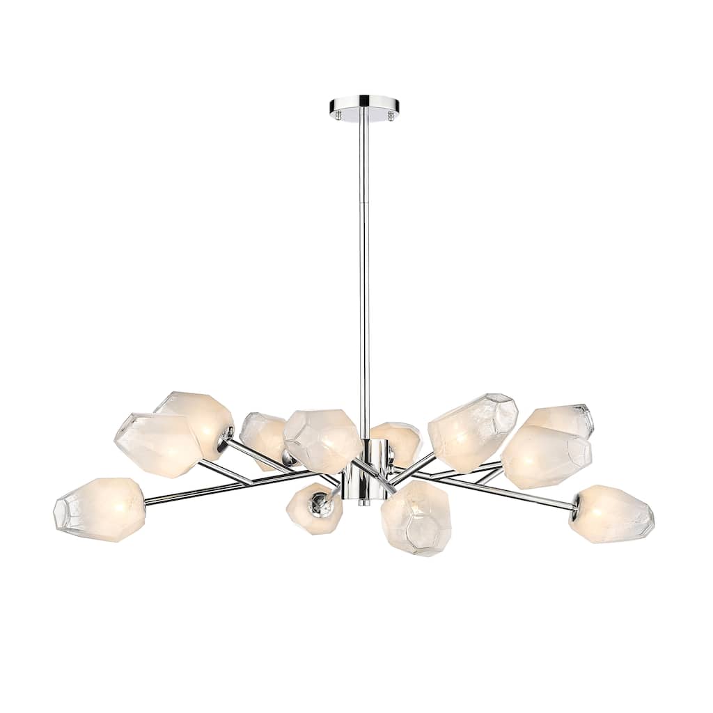 12-Light Chrome Chandelier With White Glass Shades