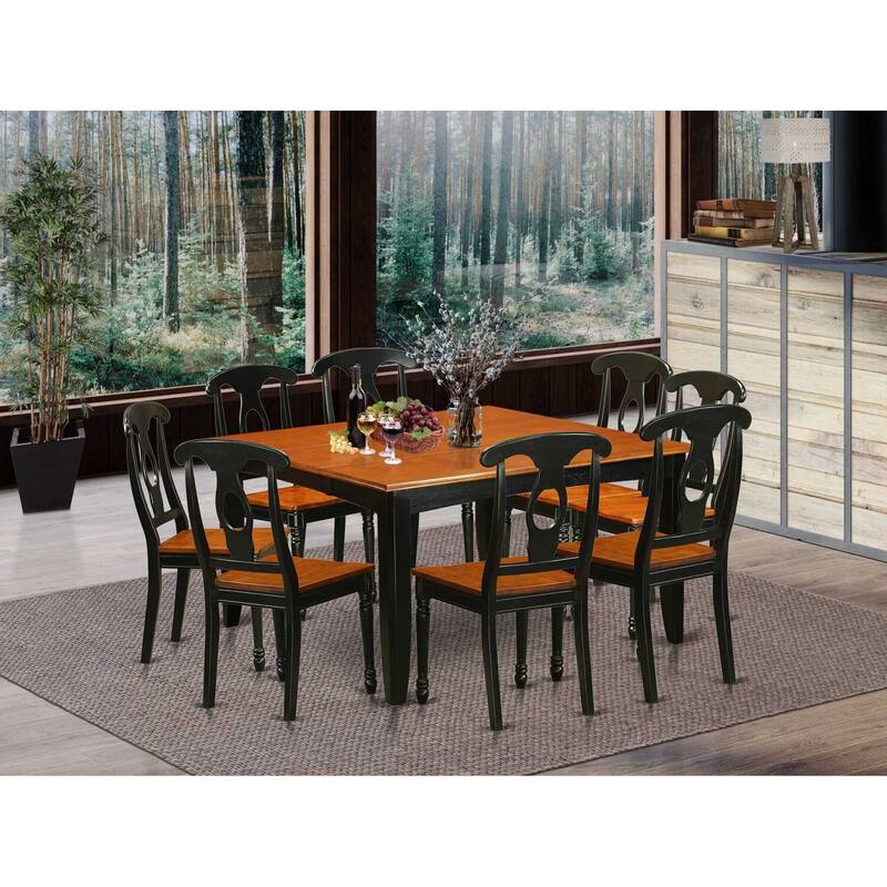HomeStock 9-Piece Square Black & Cherry Finish Solid Wood Top Dining Table with 8-Chairs
