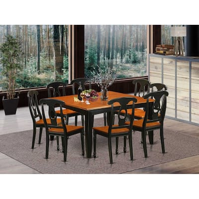 HomeStock 9-Piece Square Black & Cherry Finish Solid Wood Top Dining Table with 8-Chairs