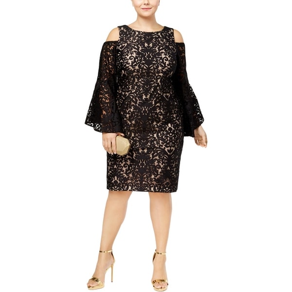 Xscape Womens Plus Cocktail Dress Lace Cold Shoulder