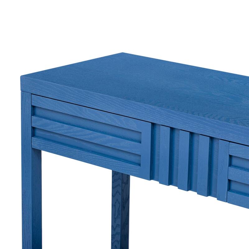 Modern Classic Striped Console Table with 2 Drawers and Open Shelf, for Living Room, Hallway Entryway, Study Room, Navy Blue