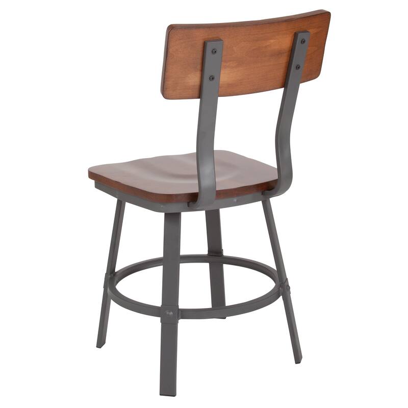 Rustic Walnut Restaurant Chair with Wood Seat & Back and Gray Powder Coat Frame - 16.25"W x 22.25"D x 33.5"H