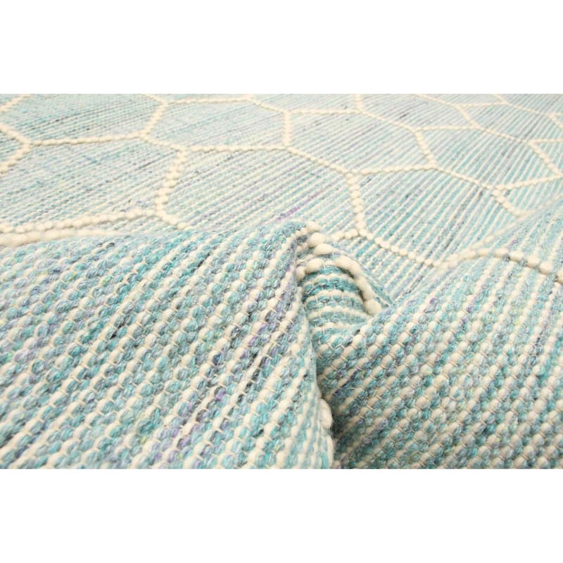 ECARPETGALLERY Braid weave Sienna Aqua Wool Rug - 5'4 x 7'7