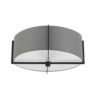 3-Light Semi-Flush Mount Ceiling Light - Matte Black Finish, Gray Shade - 15