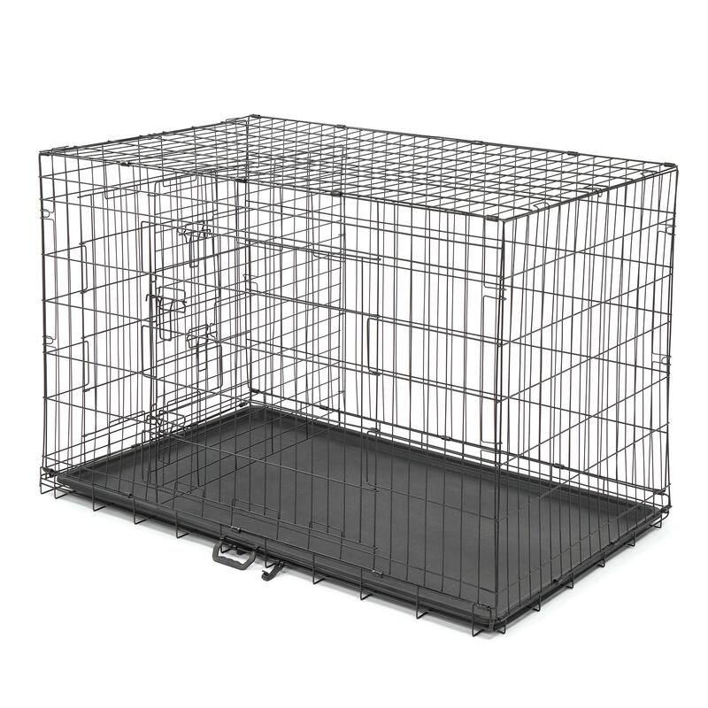 Black Wire Metal Pet Kennel Cat Dog Folding Steel Crate with Rounded Edges and Carrying Handle