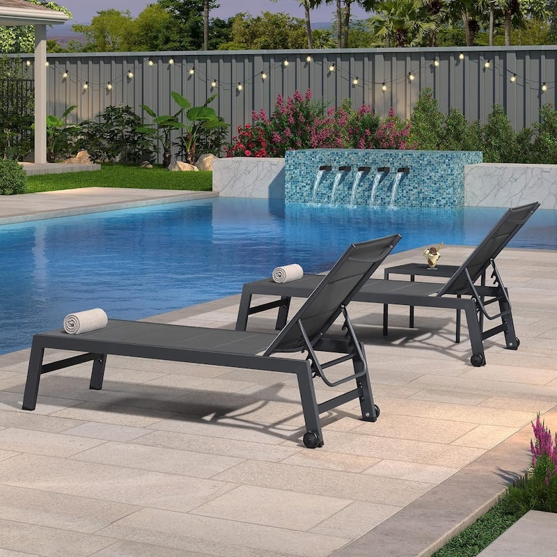 PURPLE LEAF Patio Chaise Lounge Set of 2 Chairs and Side Table, Grey - 64.17"x23.23"x14.57"