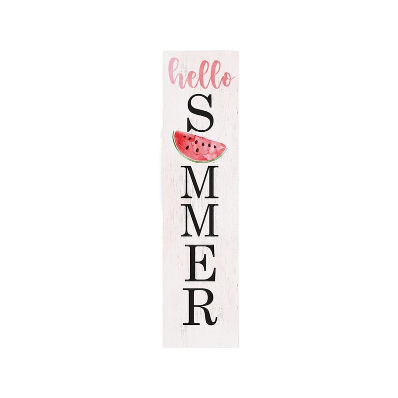 HomeRoots 36" White And Pink Solid Wood Hello Summer Porch Sign