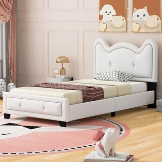 Twin Upholstered Platform Bed with Carton Ears Shaped Headboard