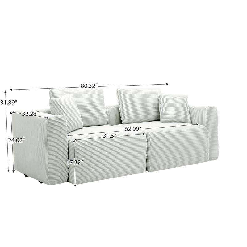 Corduroy Sectional Loveseats with Square Arms & Thick Cushions