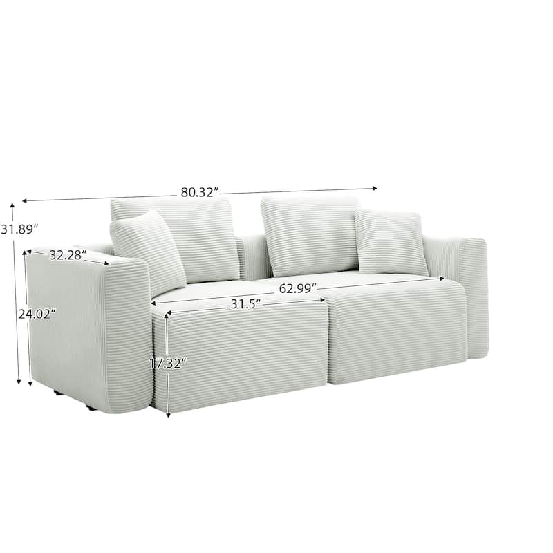 Corduroy Sectional Modular Sofa with Square Arms & Ottoman Extension for Flexible Arrangements