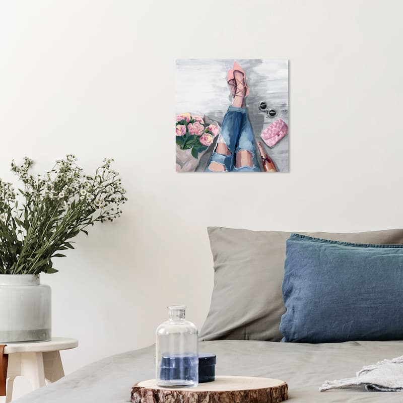 Wynwood Studio Canvas Fashion and Glam Waiting For You Grey Pink and Glam Wall Art Canvas Print - 12 x 12