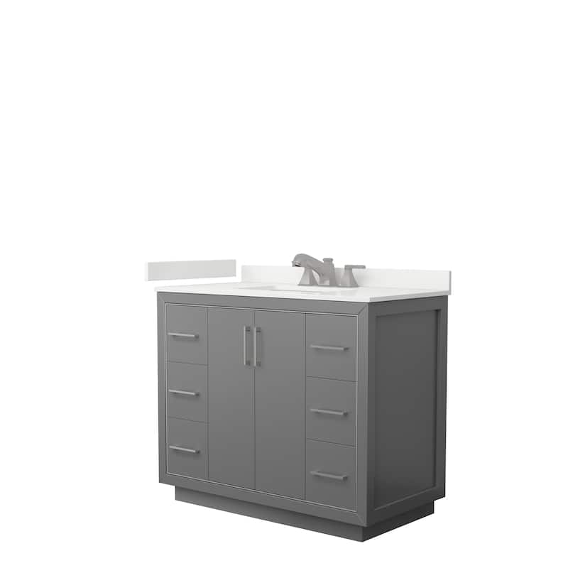 Icon 42-inch Single Vanity, Quartz Top - Dark Gray, Nickel Trim, White Quartz Top