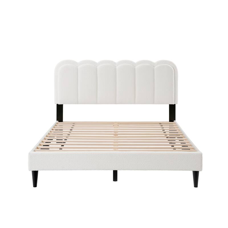 Christopher Knight Home - Olaf Cream Lambswool Petal Headboard Bed Frame with Ambient Light