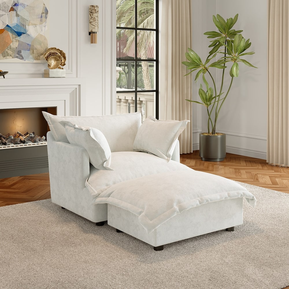 Modern Cloud Chaise Longue Accent Chair with Ottoman set