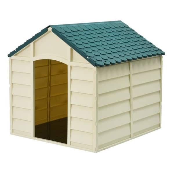 Large Heavy Duty Outdoor Waterproof Dog House in Beige Polypropylene 33.8L x 33.1W x 32.3H in