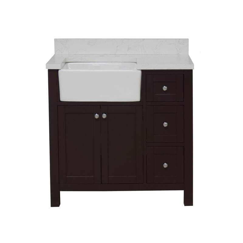 KitchenBathCollection Yorkshire 36" Farmhouse Bathroom Vanity with Engineered Marble Top