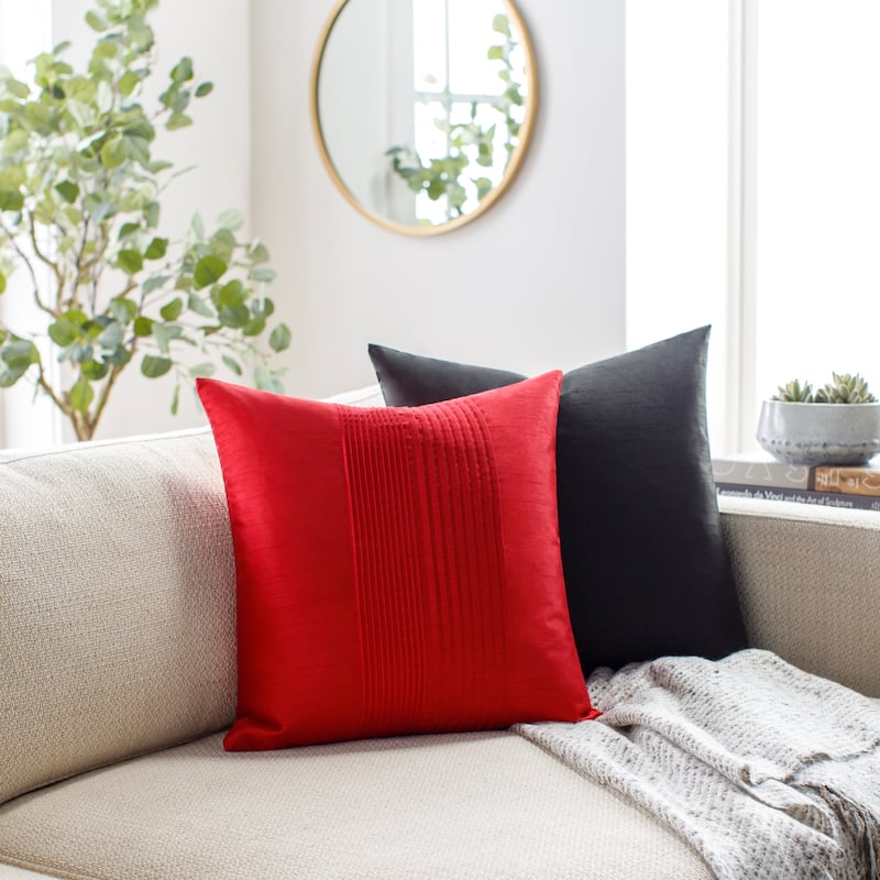 Livabliss Hind Decorative 18-inch Shiny Square Pleated Throw Pillow
