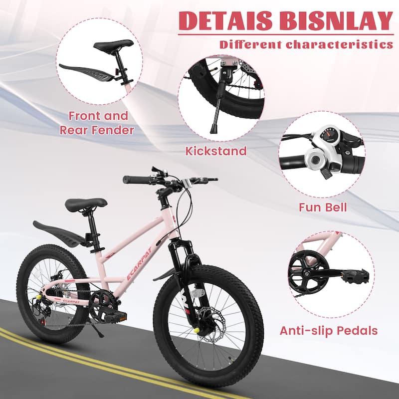 20 Inch Kids Mountain Bike with Front Suspension, 7-Speed, Steel Frame, Boys & Girls Ages 6-12