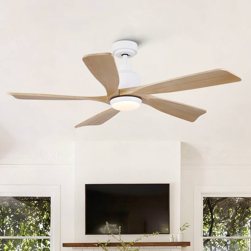 52 inch Natural Style Cozy Solid Wood White Ceiling Fan with Light, Quiet DC Motor