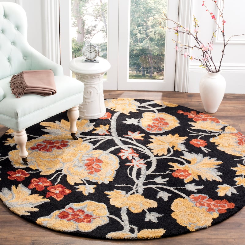 SAFAVIEH Handmade Blossom Elene Modern Floral Wool Rug - 6' Round - Black/Multi