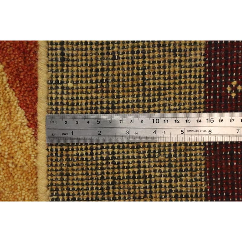 Hand Knotted Oriental 100% Wool Carpet Modern Stripe Oranges & Rust Gabbeh Area Rug - 6' 6'' X 4' 7''