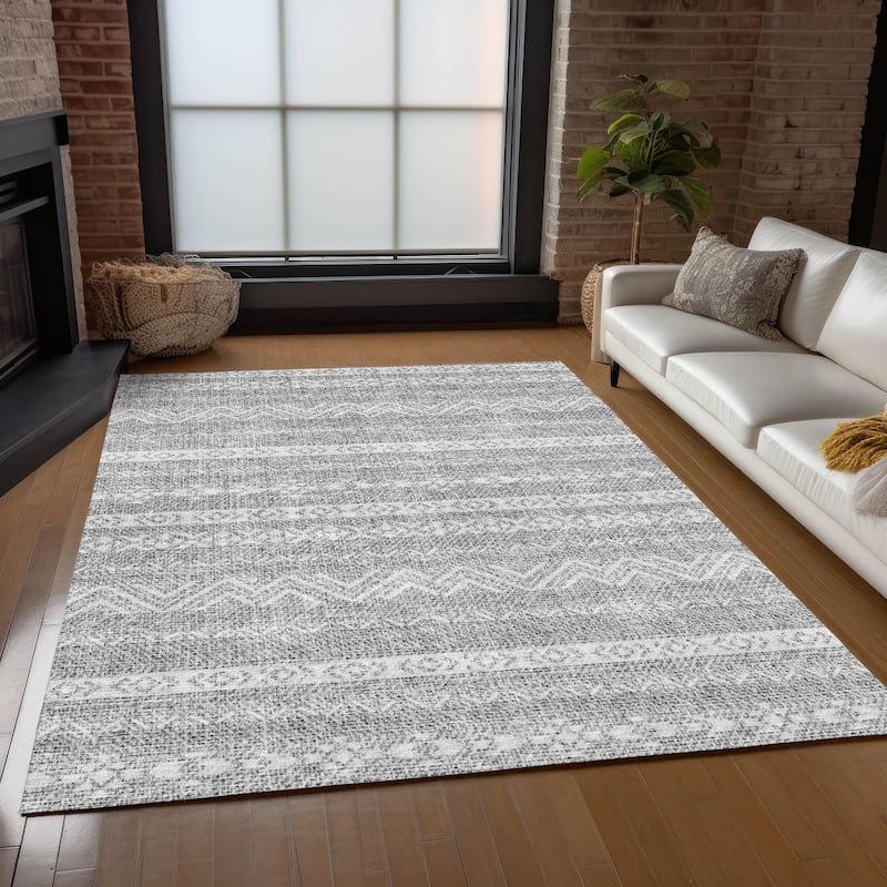 Machine Washable Indoor/ Outdoor Chantille Boho Stripes Rug