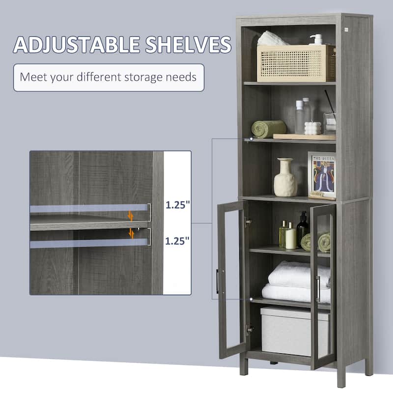 kleankin Tall Bathroom Storage Cabinet with 3 Tier Shelf, Glass Door Cupboard, Freestanding Linen Tower with Adjustable Shelves