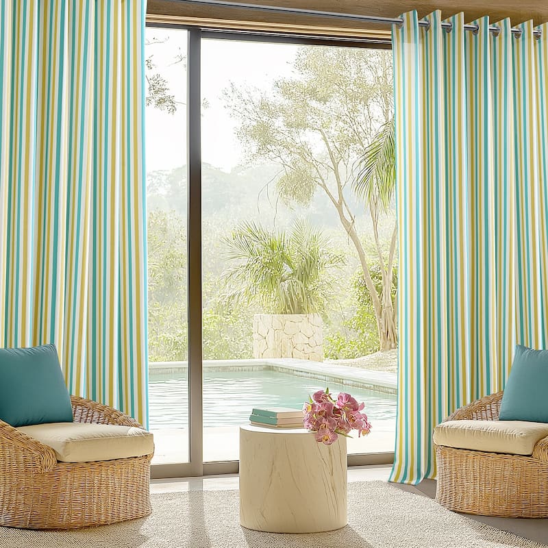Exclusive Fabrics Villanova Striped Grommet Waterproof Light Filtering Outdoor and Indoor Curtains (1 Panel)