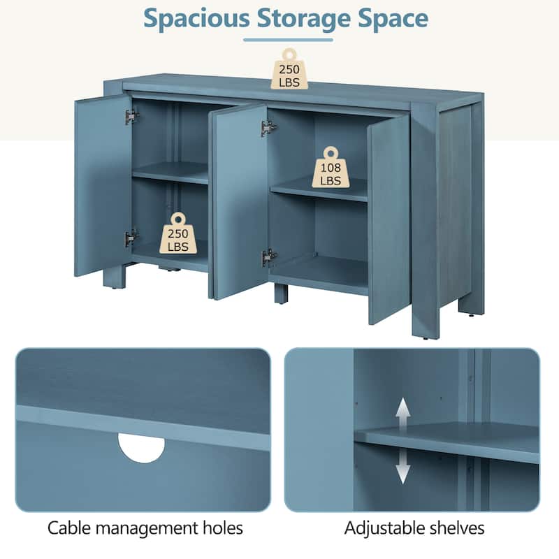 Buffet Cabinet with Storage, 4-Door Retro Wood Sideboard with Distressed Finish and Adjustable Shelves