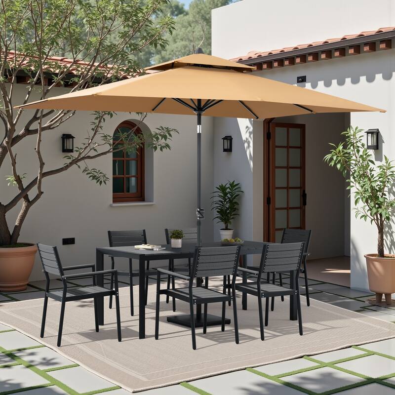 9/11-Piece Outdoor Patio Dining Set Aluminum Dining Table and Stackable Chairs w/10 ft Market Umbrella and Base