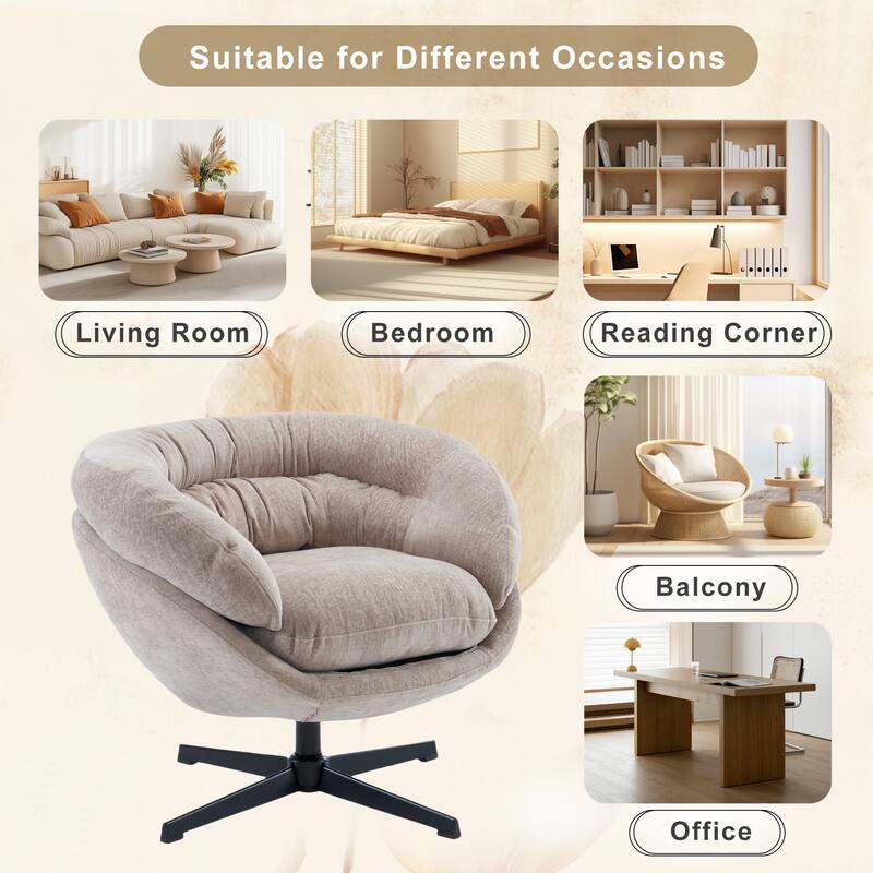 Ergonomic Chenille Office Chair Swivel Chair, Rotating Chair Club Chair Accent Chair with Removable Cushion