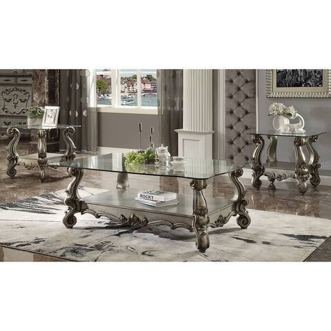 ACME Versailles End Table, Antique Platinum & Clear Glass - 1 Piece