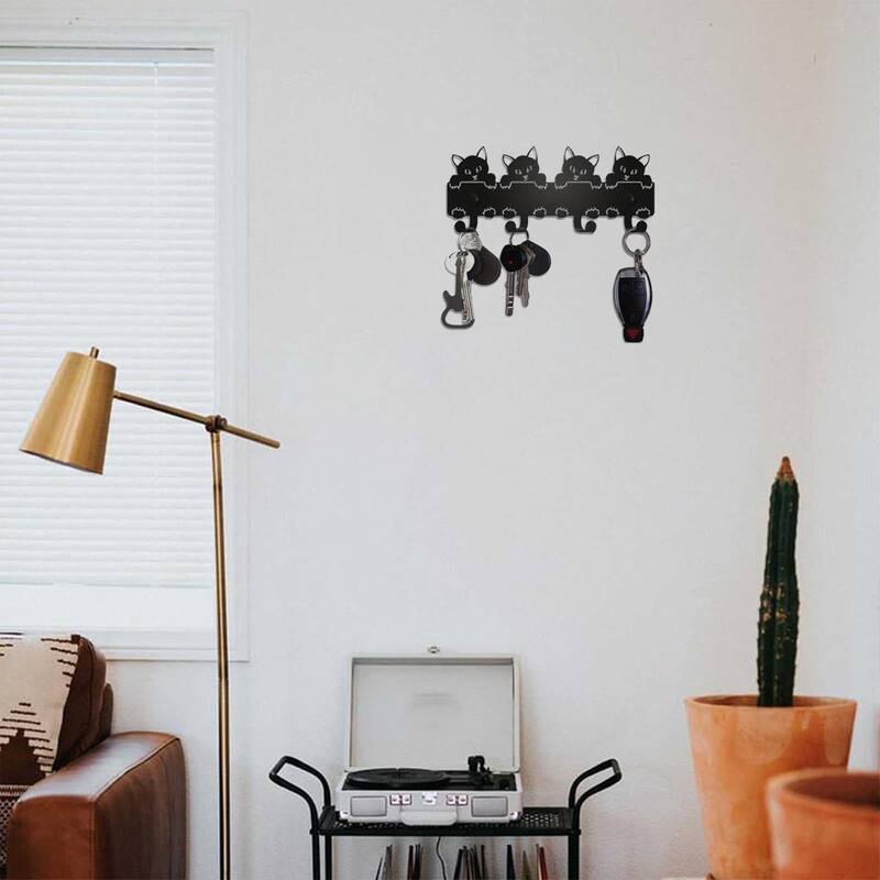 Black Metal Wall Hook Rack Space Saving 6 Hook Organizer for Towels Coats and Accessories - 6.45”L x 2.71”H