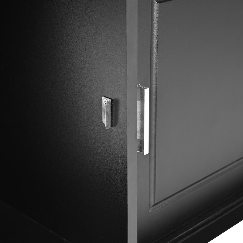 Roomfitters Elegant Hall Tree with Cushioned Bench and Sliding Doors, Mudroom Shoe Storage Cabinet with 6 Silver Hooks
