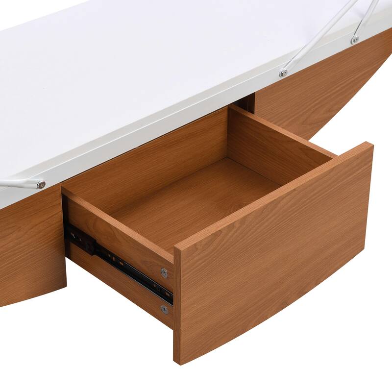 70.87 inch Sailboat-Shaped TV Stand, Wood Media Console Entertainment Center Television Table with Drawer & Metal Support