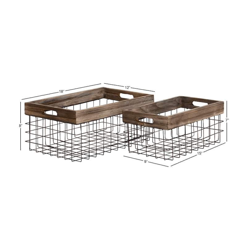 Metal Storage Basket with Handles - Set of 2 Black - Roche River Decor - 12"W x 18"L x 8"H