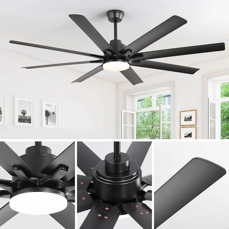 42“/52"/60"/48" Noiseless Walnut Wood Ceiling Fan with Remote Control, Integrated Light Optional