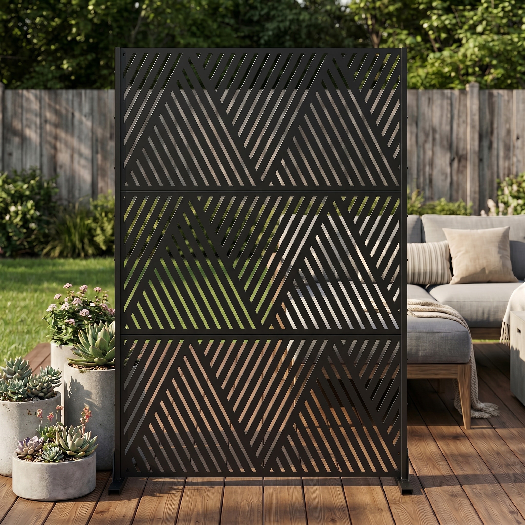 Outdoor Freestanding Metal Privacy Screen Decorative Partition Panel for Patio Garden Balcony - 72"x47"