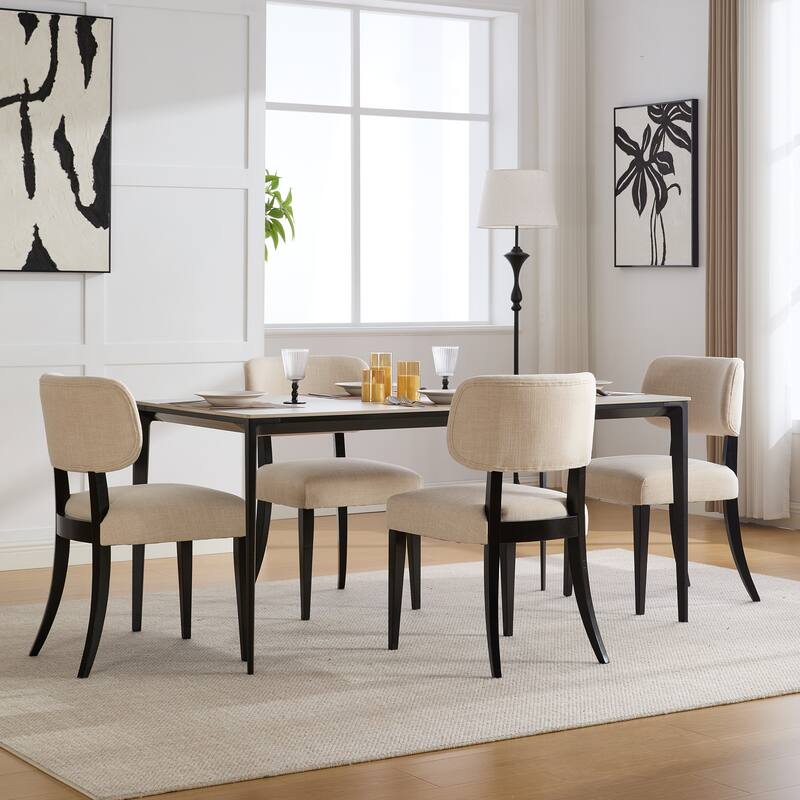 Wooden Dining Chairs Set of 2, Fabric Upholstered Dining Room Chair & Kitchen Chairs, Accent Chair with Curved Backrest