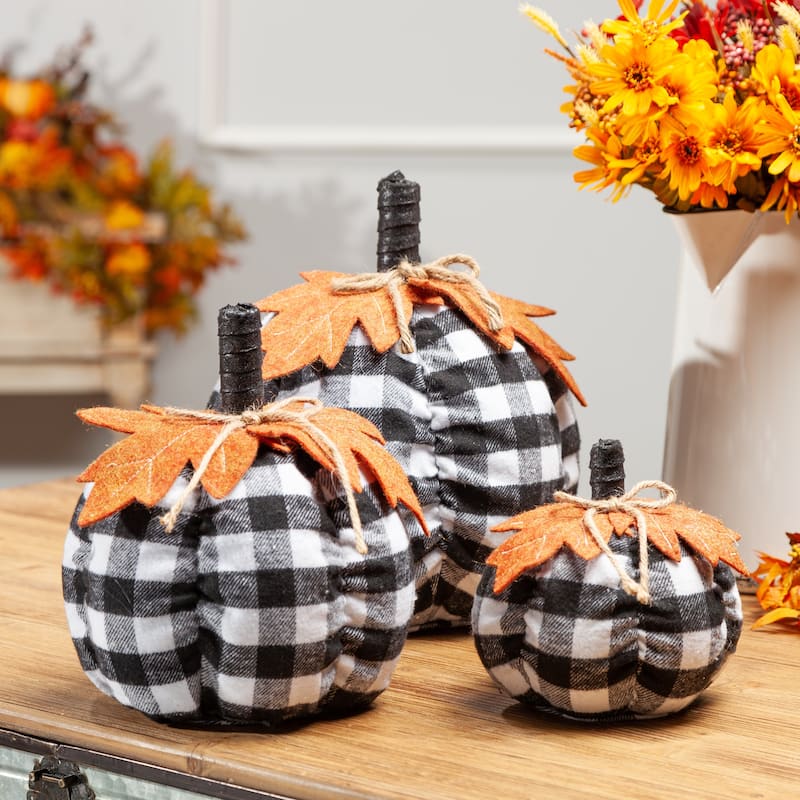 Set of 3 Black and White Plaid Pumpkins