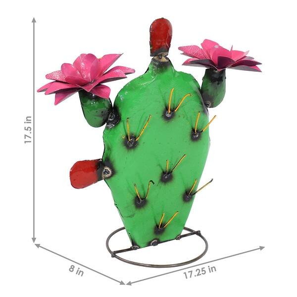 Sunnydaze Yellow-Needled Barrel Cactus Rustic Steel Statue - 17.5-Inch ... image.