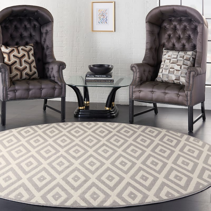 Nourison Grafix Modern Geometric Area Rug - 8' Round - White/Grey - Round