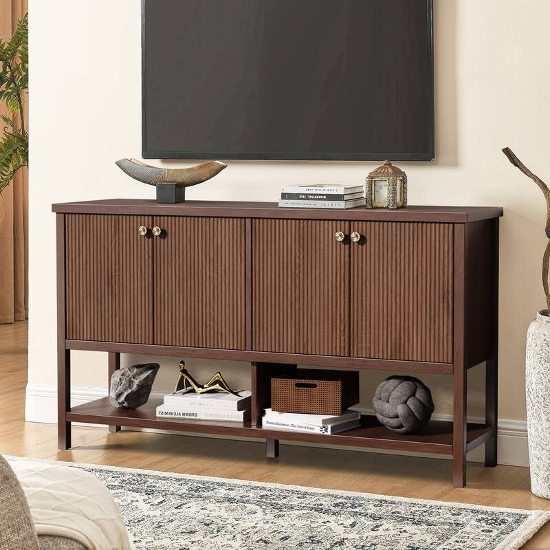 Farmhouse 59" Fluted Console Table with Storage, Entryway Table Hallway Cabinet for Living Room