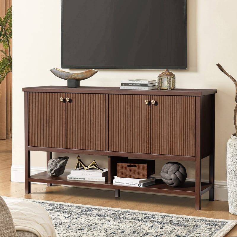 Farmhouse 59" Fluted Console Table with Storage, Entryway Table Hallway Cabinet for Living Room