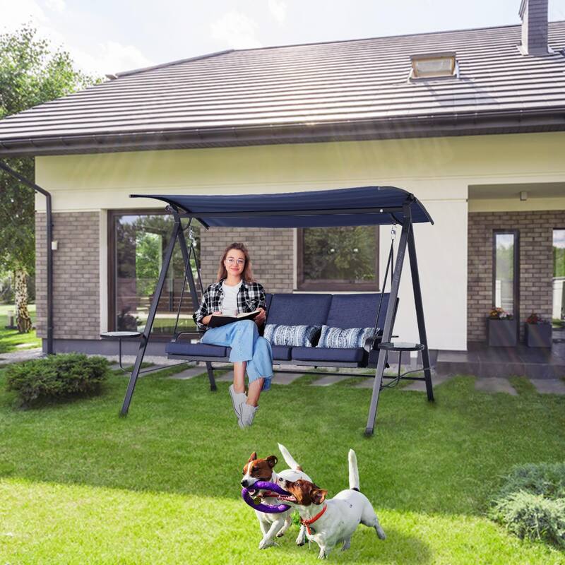 Steel 3-seater Swing Porch Swing with Canopy