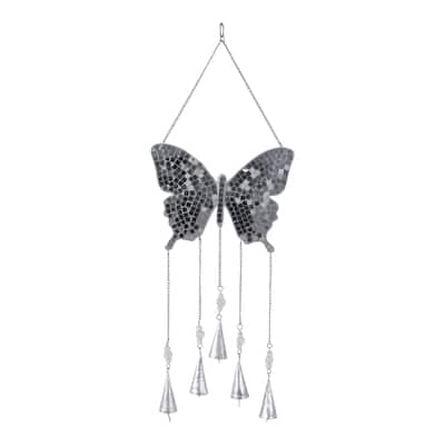 Metal Windchime with Glass Accents and Iron Bells in Butterfly Shape