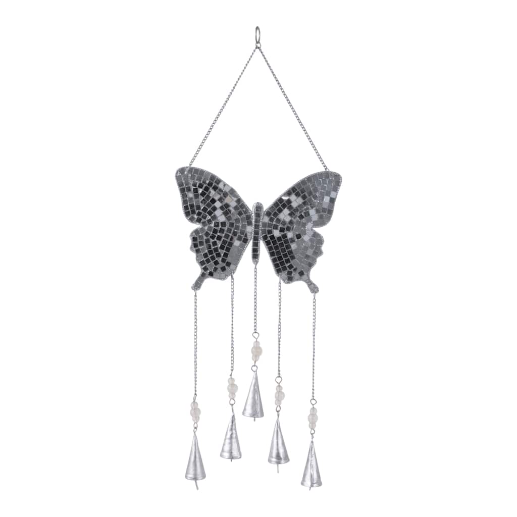 Metal Windchime with Glass Accents and Iron Bells in Butterfly Shape